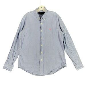 Ralph Lauren L‎ Blue Gingham Button Down Shirt Custom Fit Long Sleeve Classic